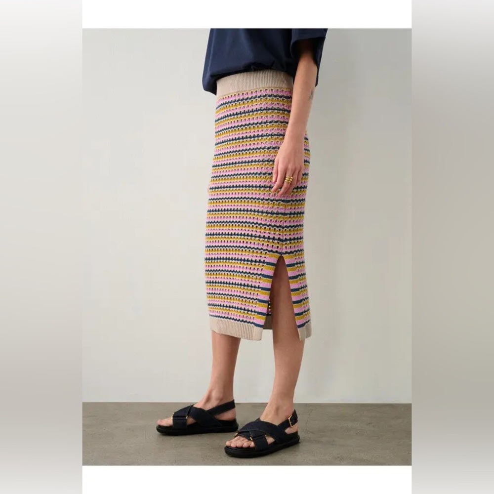 White + Warren Multicolor Striped A-Line Skirt